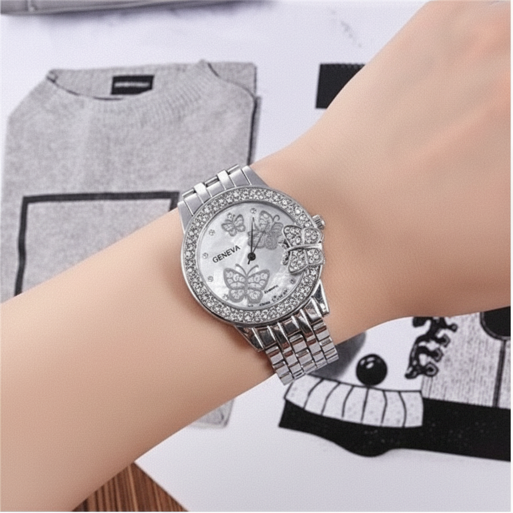 Reloj Diseño Mariposa (Color Plata)