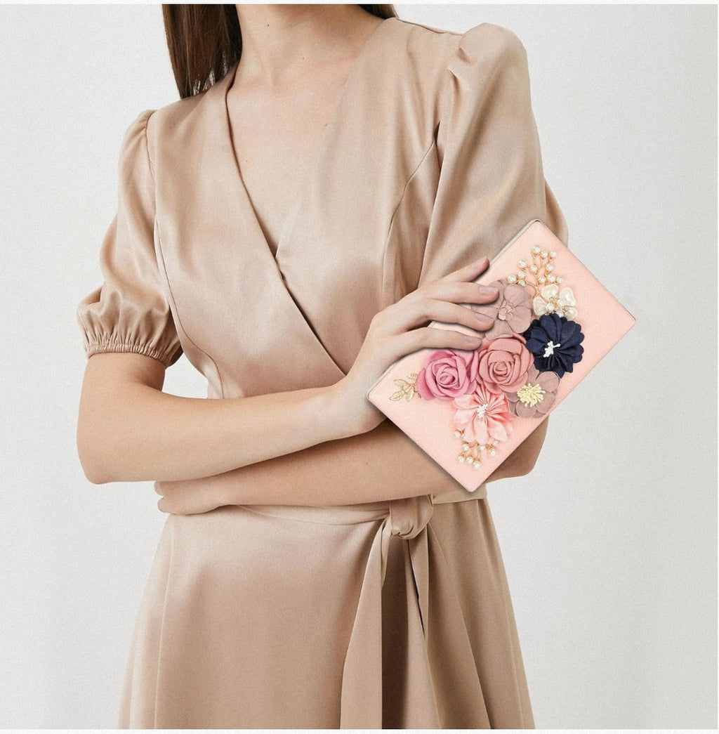 Cartera de Mano (Diseño Floral)(Rosa)