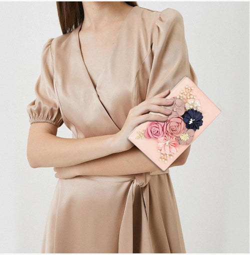 Cartera de Mano (Diseño Floral)(Rosa)