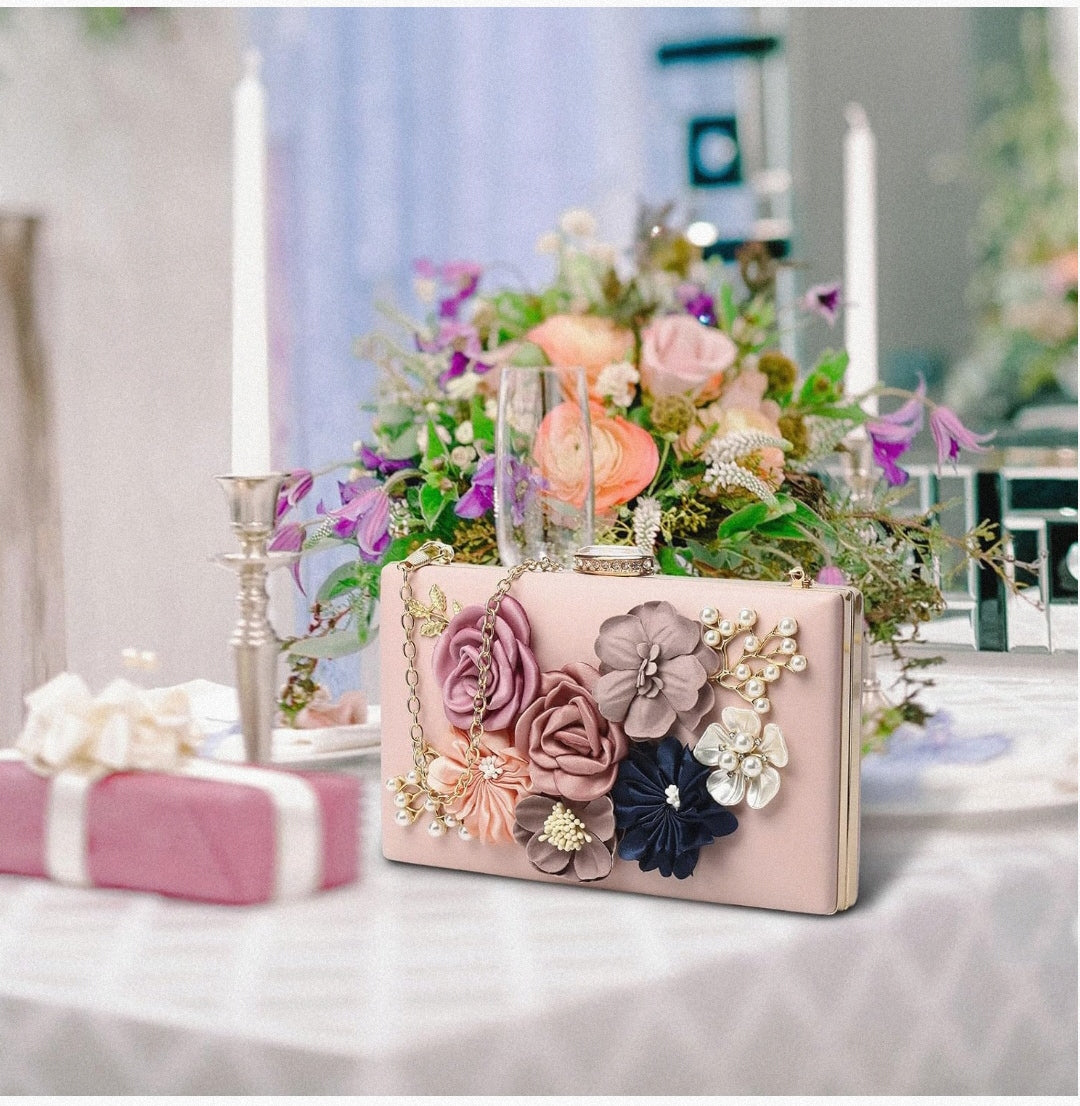 Cartera de Mano (Diseño Floral)(Rosa)