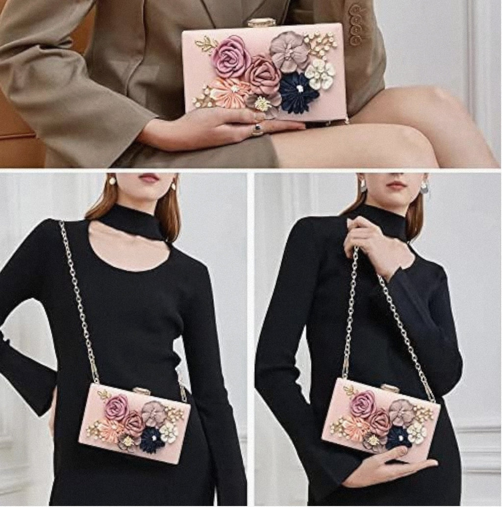 Cartera de Mano (Diseño Floral)(Rosa)