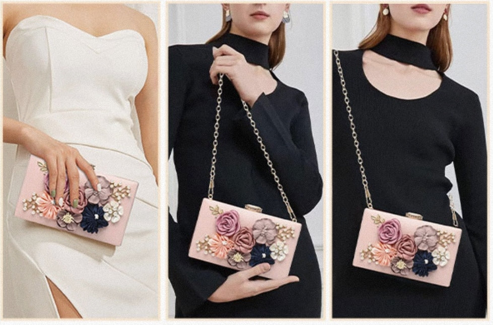 Cartera de Mano (Diseño Floral)(Rosa)