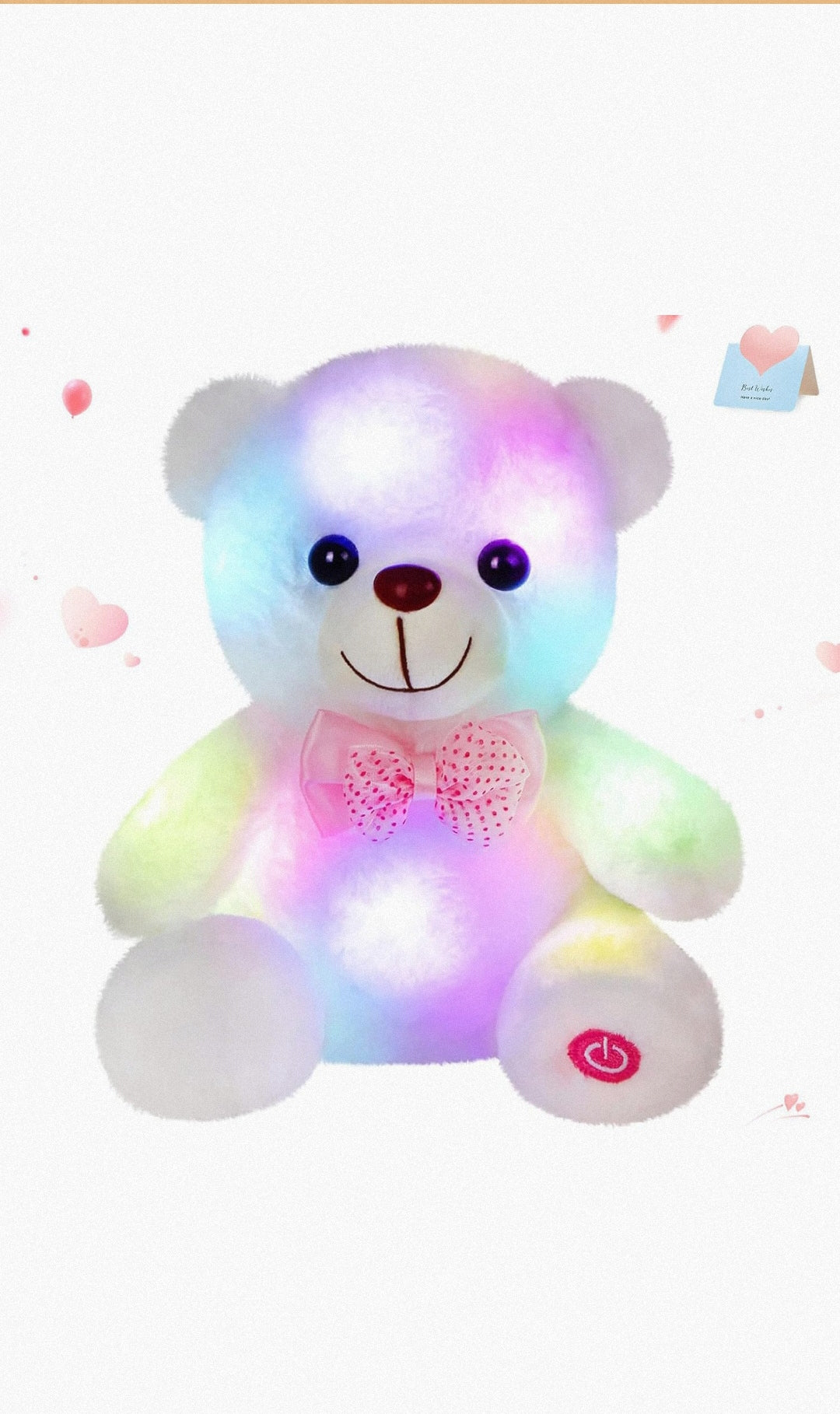 Oso de Peluche Blanco con Luces LED (Con Moño)