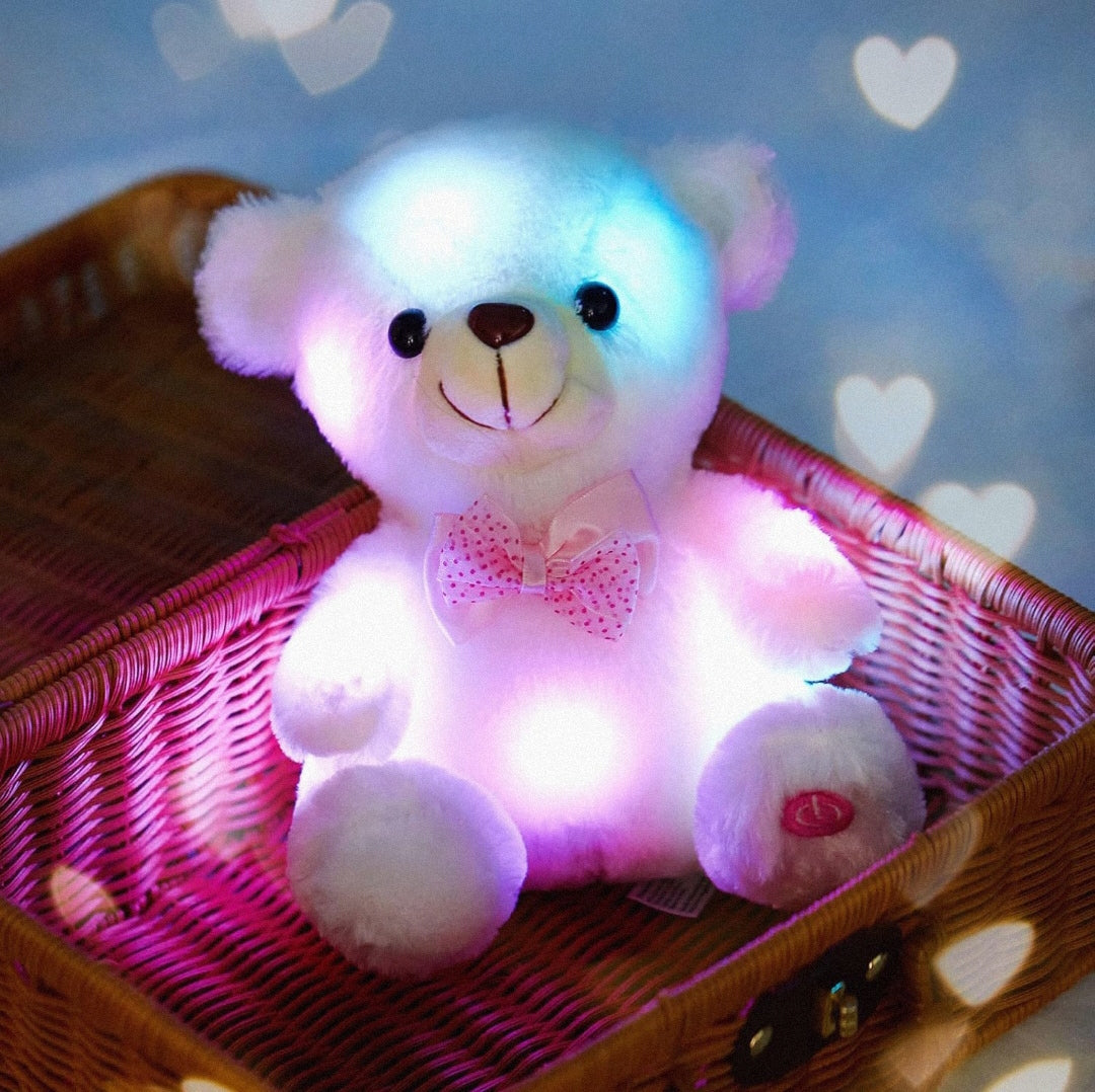 Oso de Peluche Blanco con Luces LED (Con Moño)