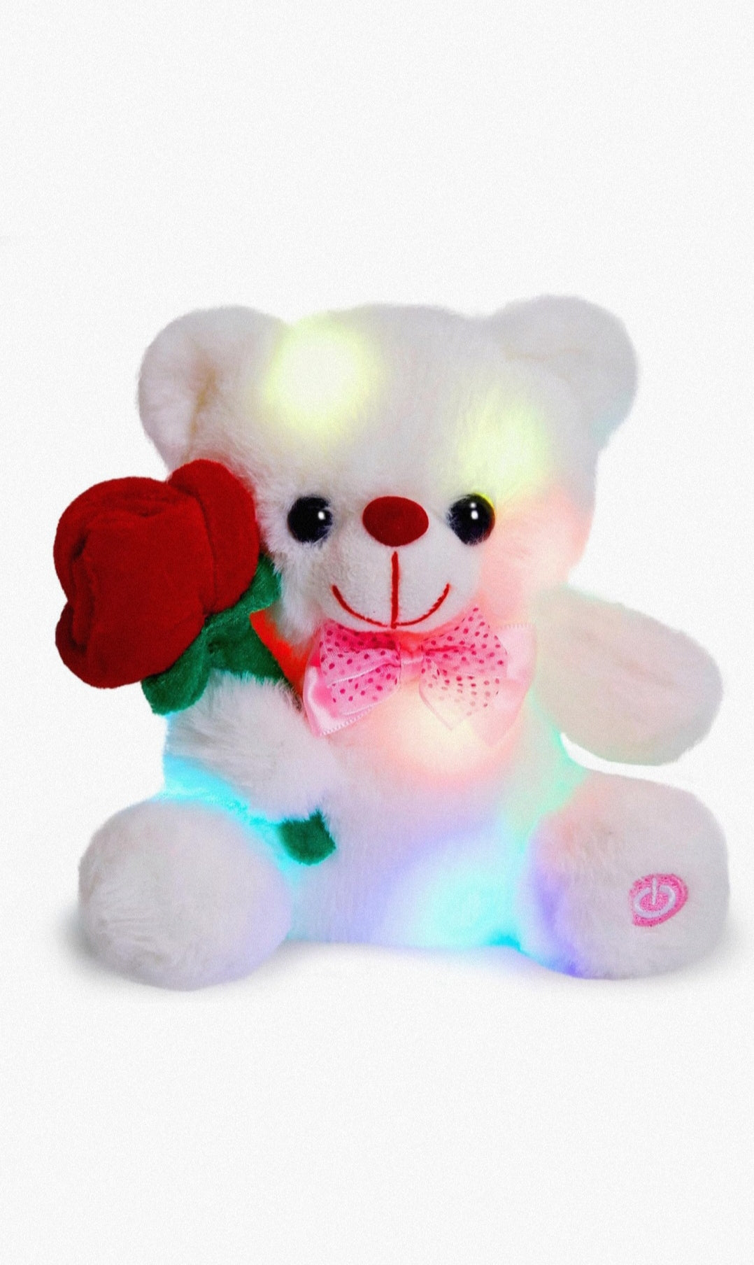 Oso de Peluche Blanco con Luces LED (Con Rosa)