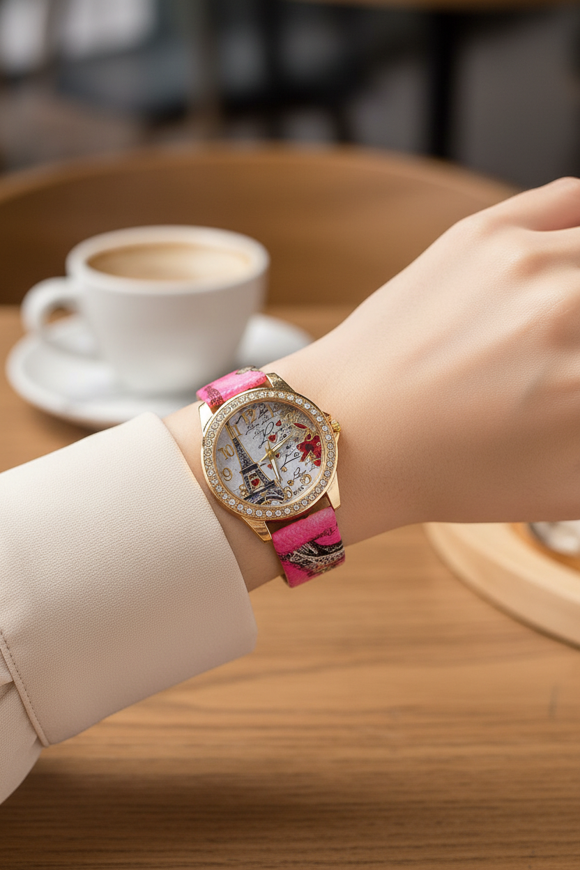 Reloj Diseño Torre Eiffel (Fucsia)