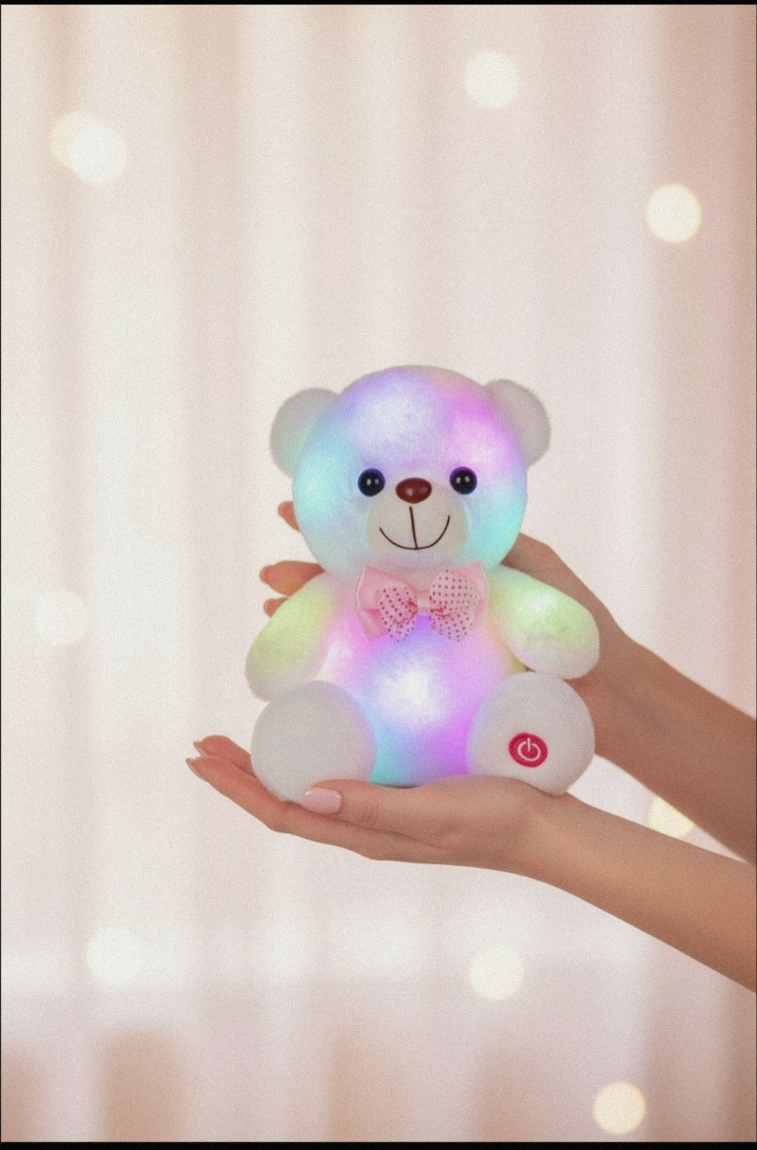 Oso de Peluche Blanco con Luces LED (Con Moño)
