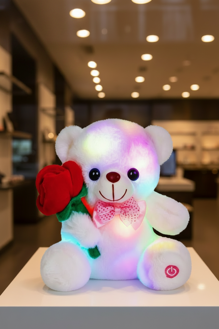 Oso de Peluche Blanco con Luces LED (Con Rosa)