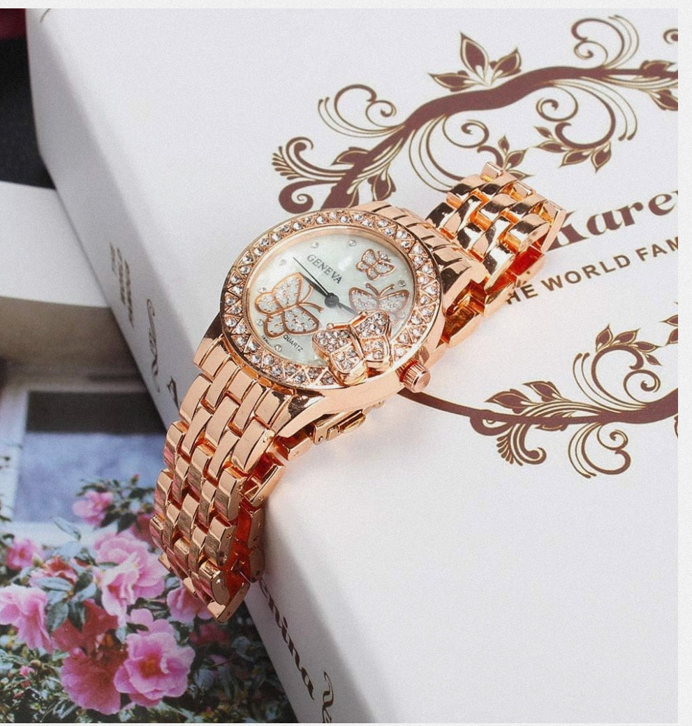 Reloj Diseño Mariposa🦋 (Color Oro Rosa)