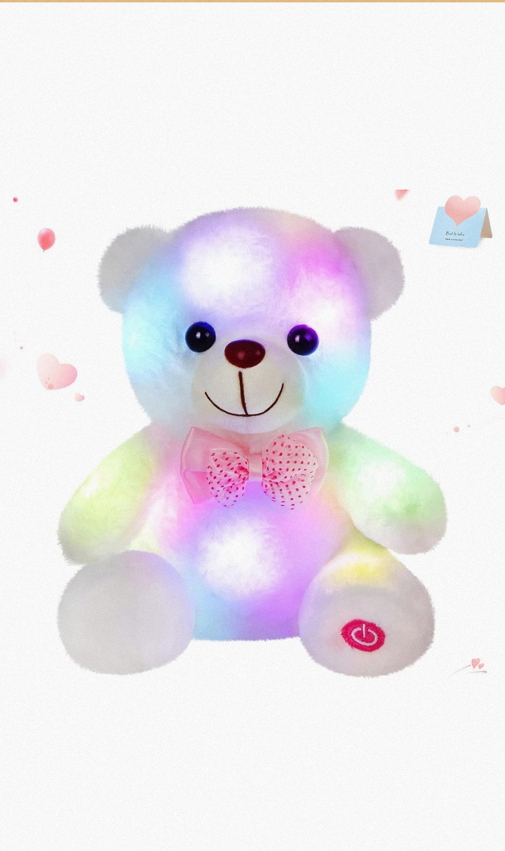 Oso de Peluche Blanco con Luces LED (Moño)
