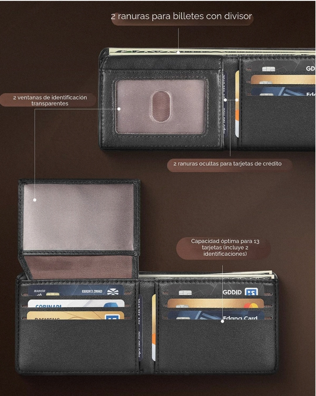 Billetera para Caballero Bifold con Protección RDIF(Negro)