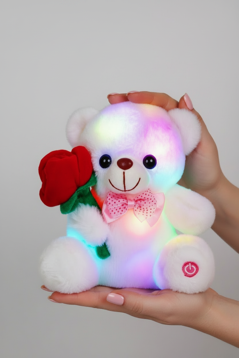 Oso de Peluche Blanco con Luces LED (Con Rosa)