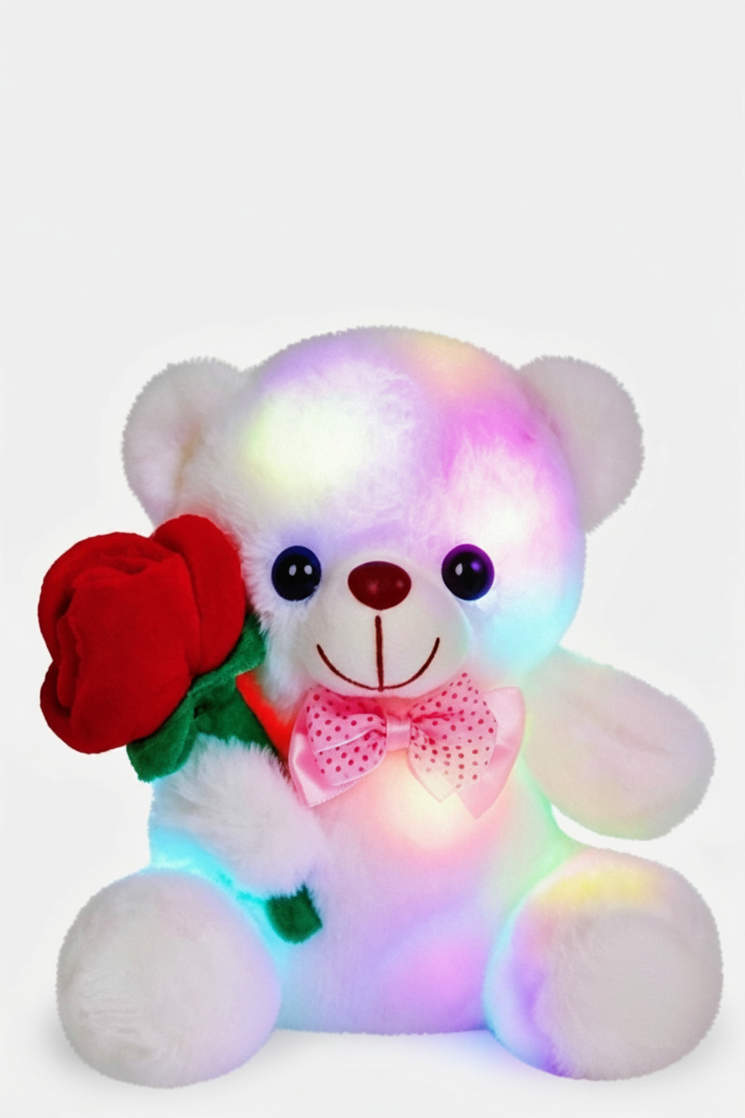 Oso de Peluche Blanco con Luces LED (Con Rosa)